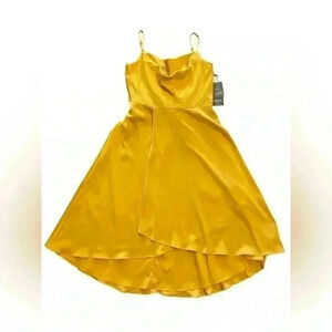 Aiden Halter Cowl High-Low Mustard Dress